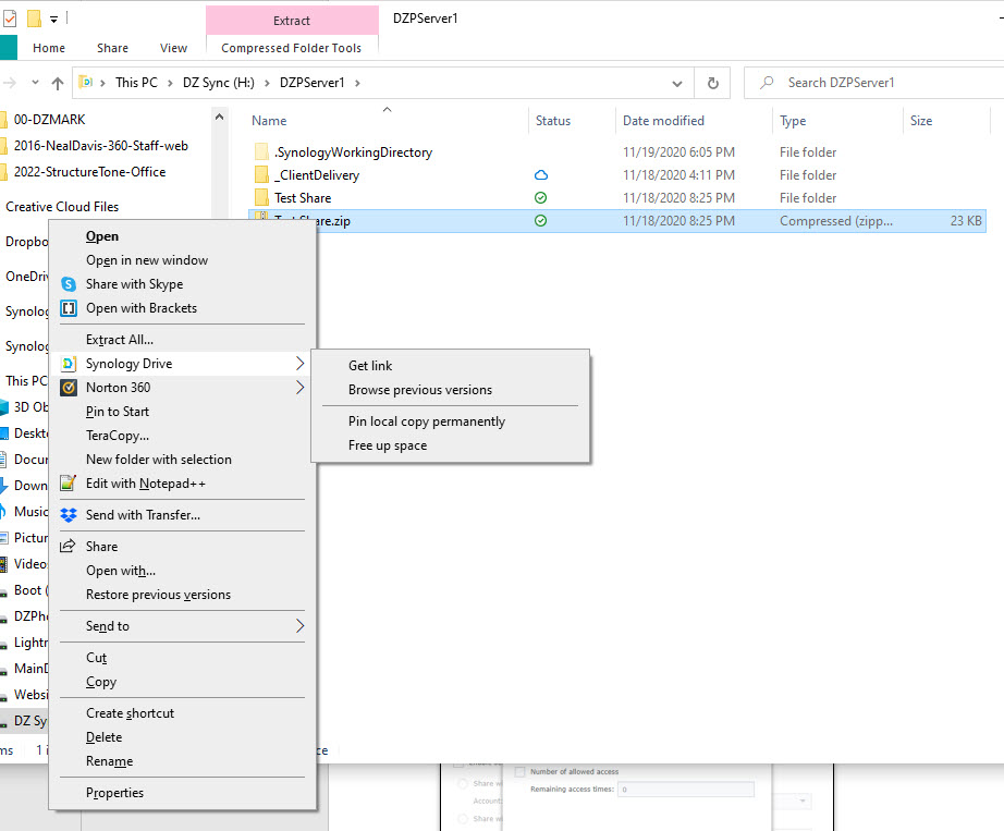 Synology Drive Share Link from PC